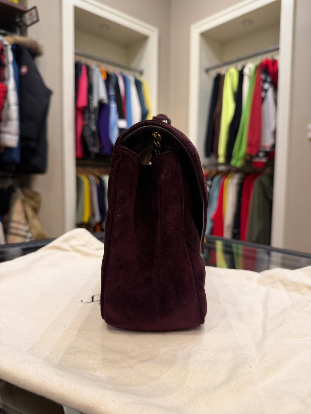 Saint Laurent LouLou Medium In Matelasse Suede - Smoky Burgundy