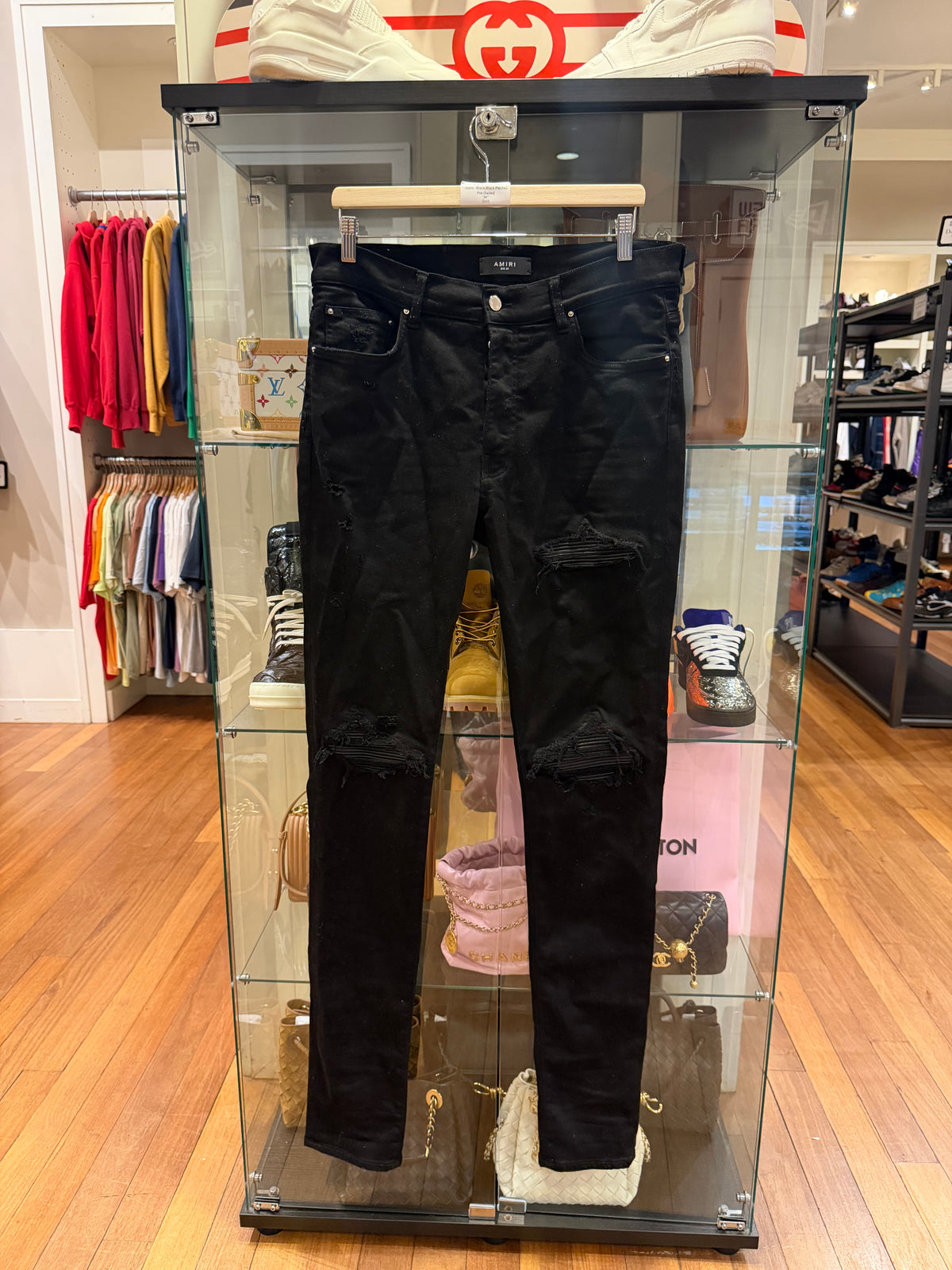 Amiri MX1 Distressed Skinny Jeans - Black/Black Patches