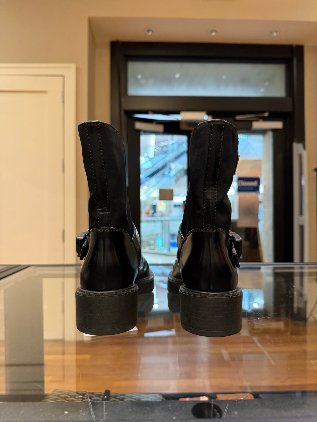 Prada Ankle Strap Nylon Moto Boots