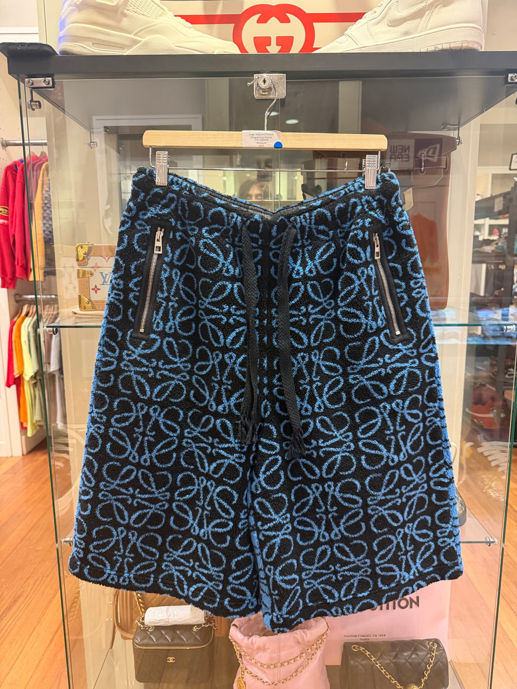 Loewe Anagram Wide Leg Logo Jaquard Fleece Drawstring Shorts