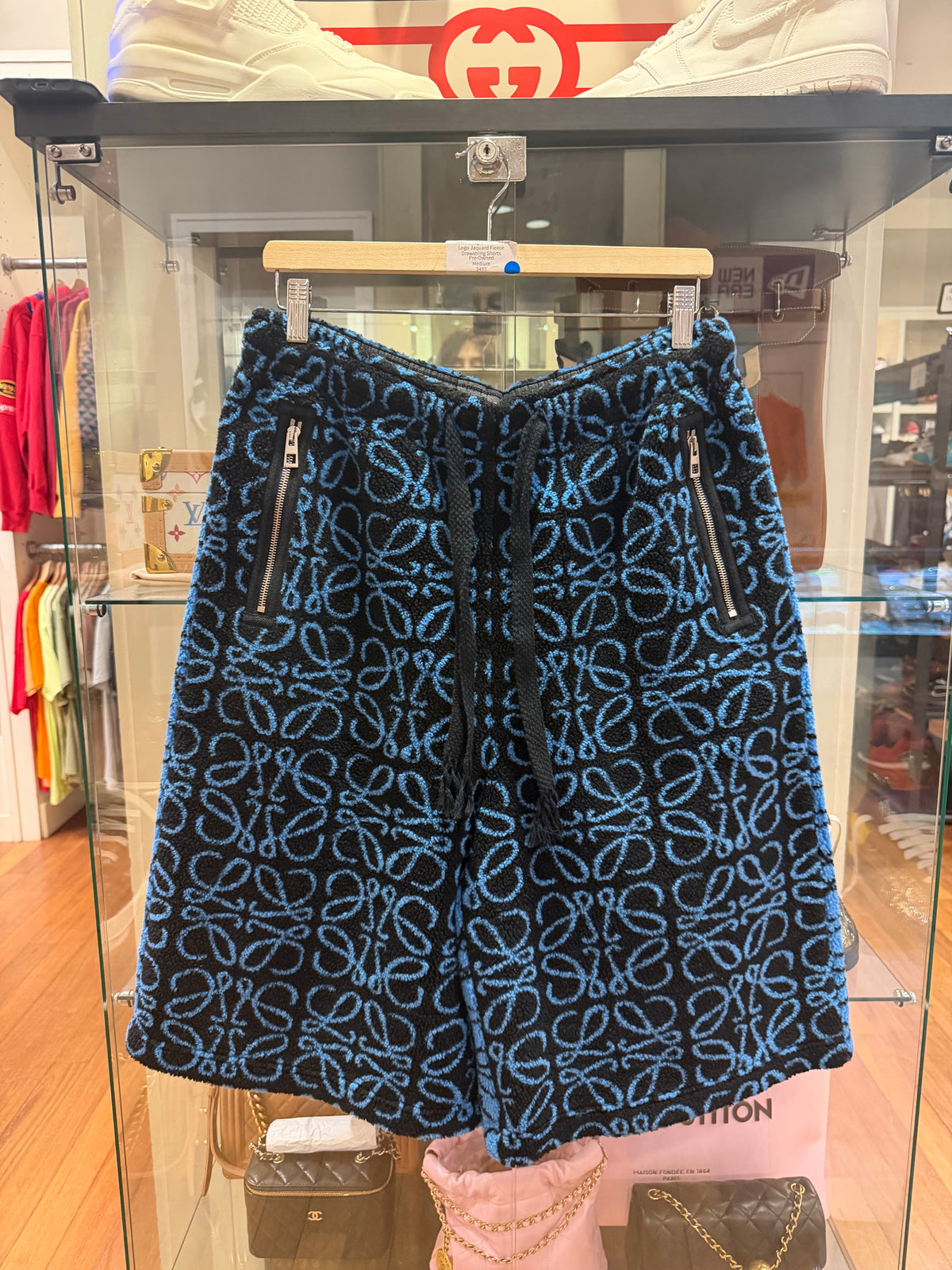 Loewe Anagram Wide Leg Logo Jaquard Fleece Drawstring Shorts