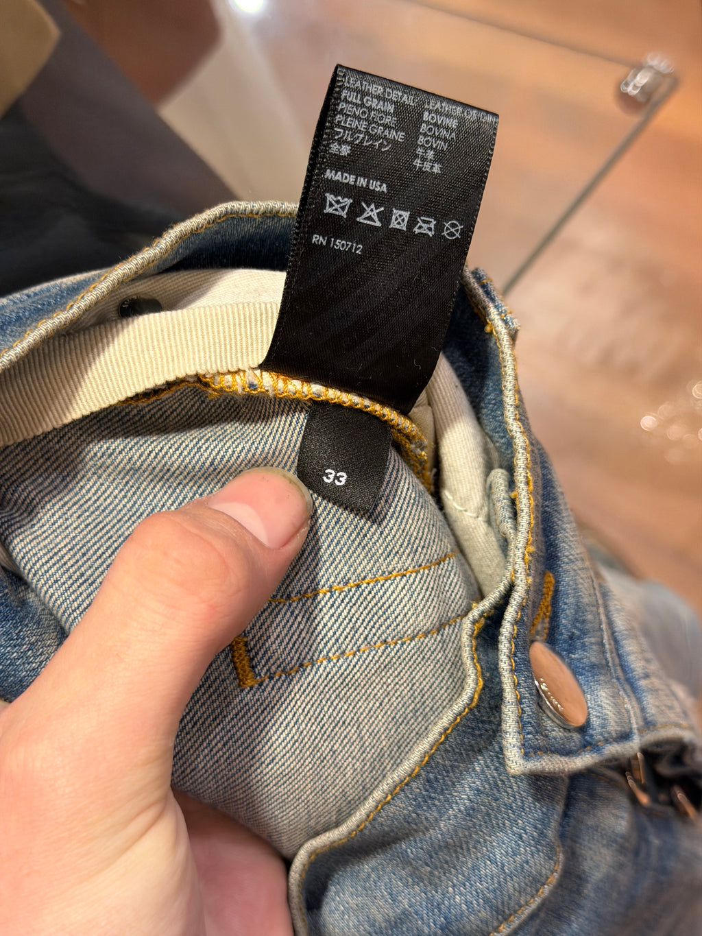 Amiri MX1 Distressed Skinny Jeans - Light Wash/Black Patches
