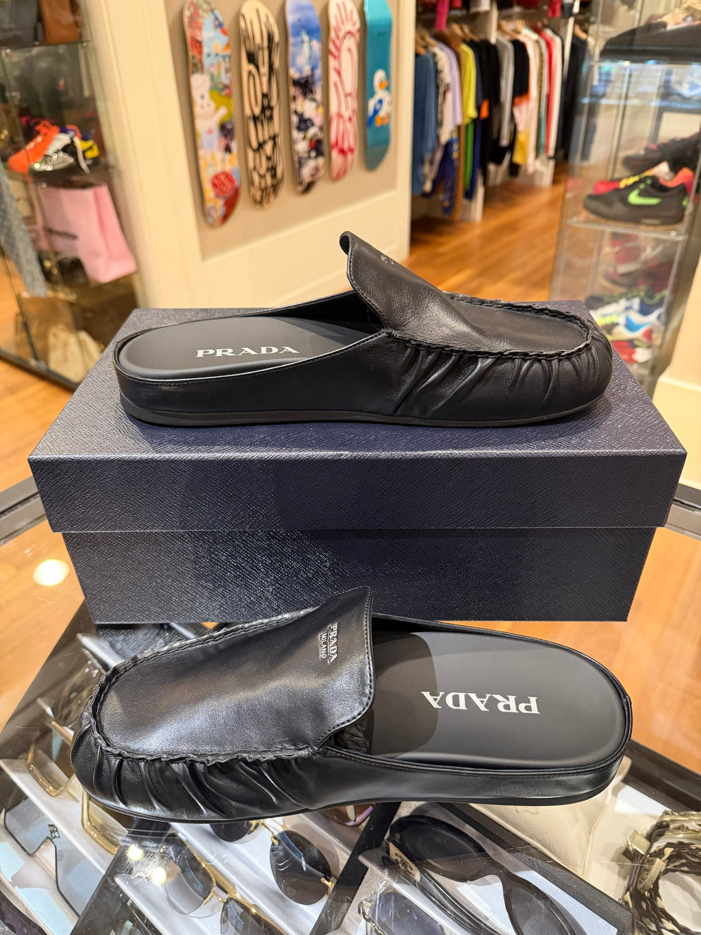 Prada Leather Mules - Black
