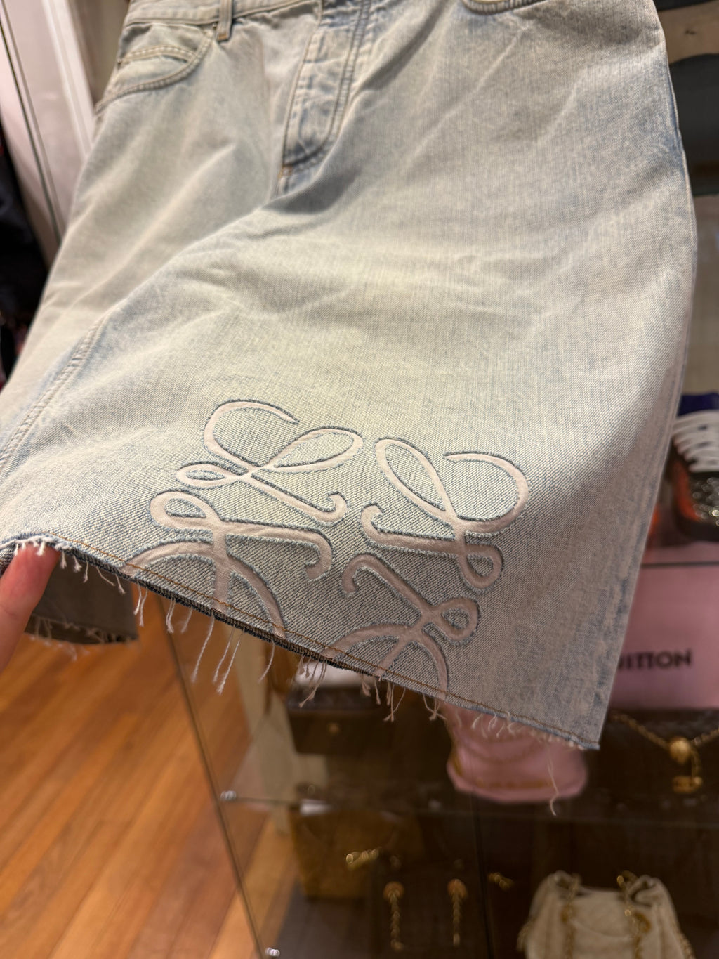 Loewe anagram denim cutoff shorts