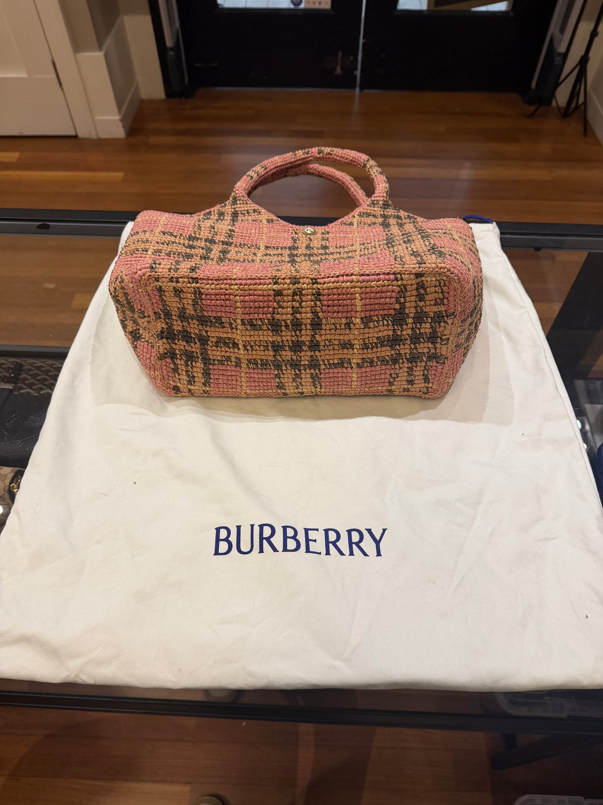 Burberry Extra Large Margate Raffia Check Tote