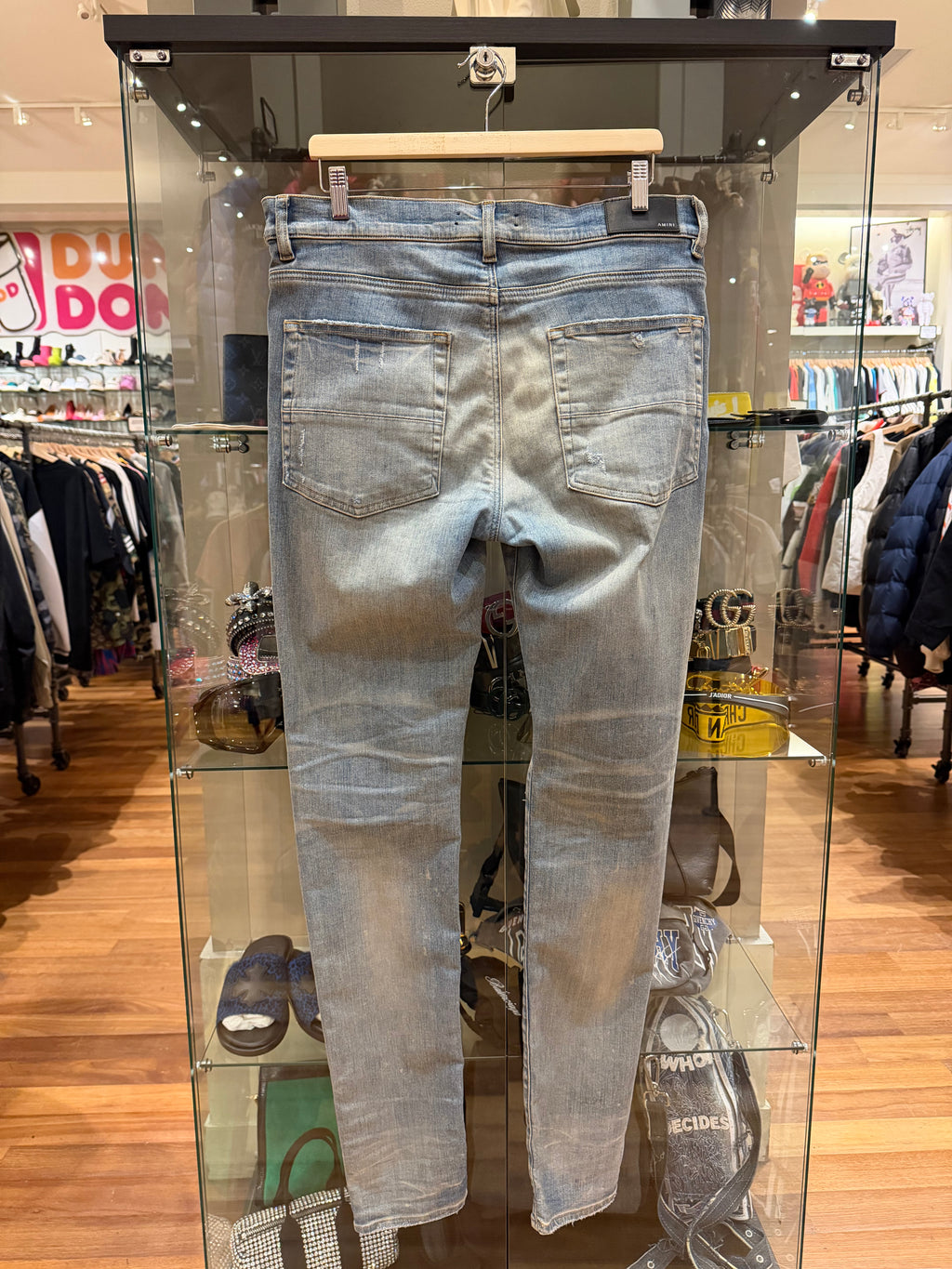 Amiri MX1 Distressed Skinny Jeans - Light Wash / White Patches