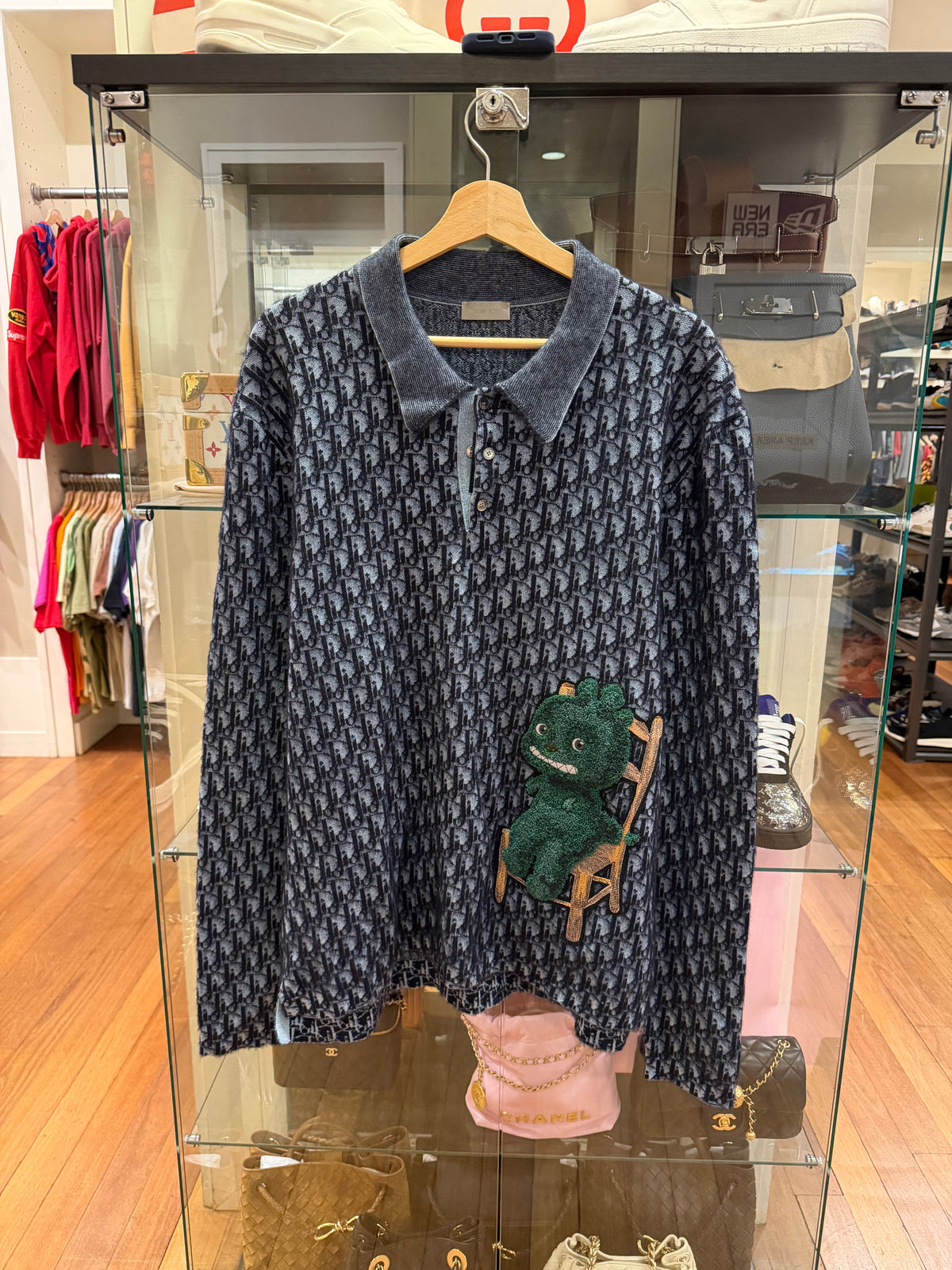Dior x Otani Workshop Knit Oblique Polo Shirt - Blue