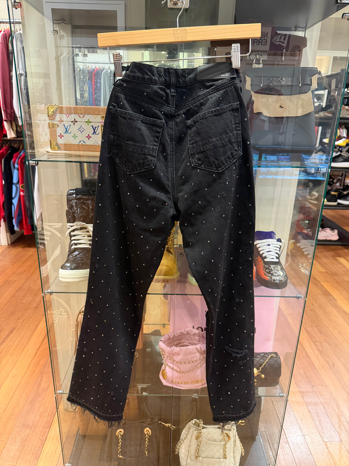 Amiri WMN Crystal
Embellished Distressed Jeans
-Black