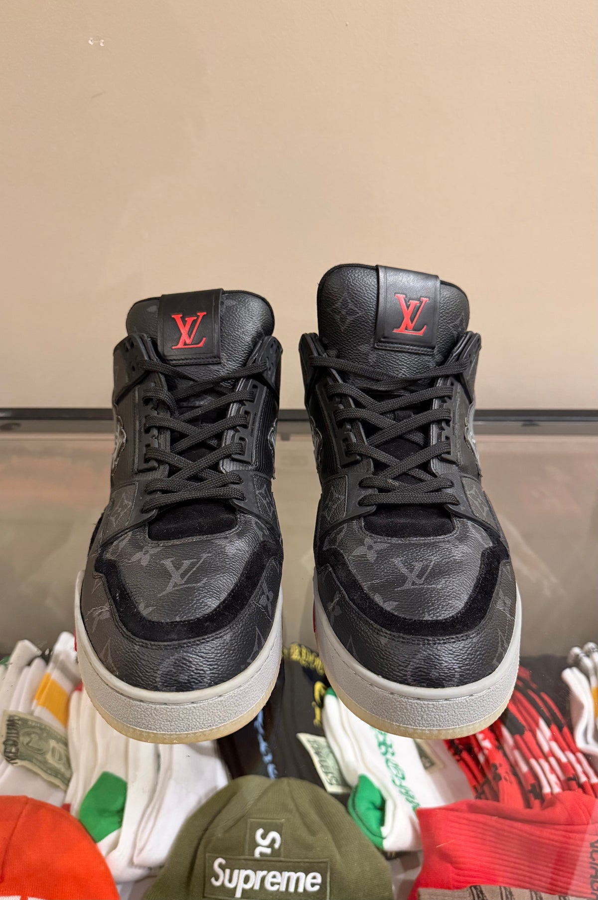 Louis Vuitton Monogram
Leather Trainer Sneaker -
Black/Red