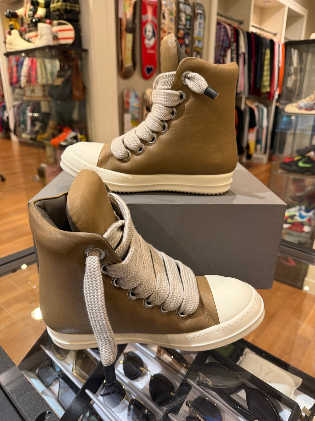 Rick Owens Padded Jumbolace Ramone High - Brown Leather