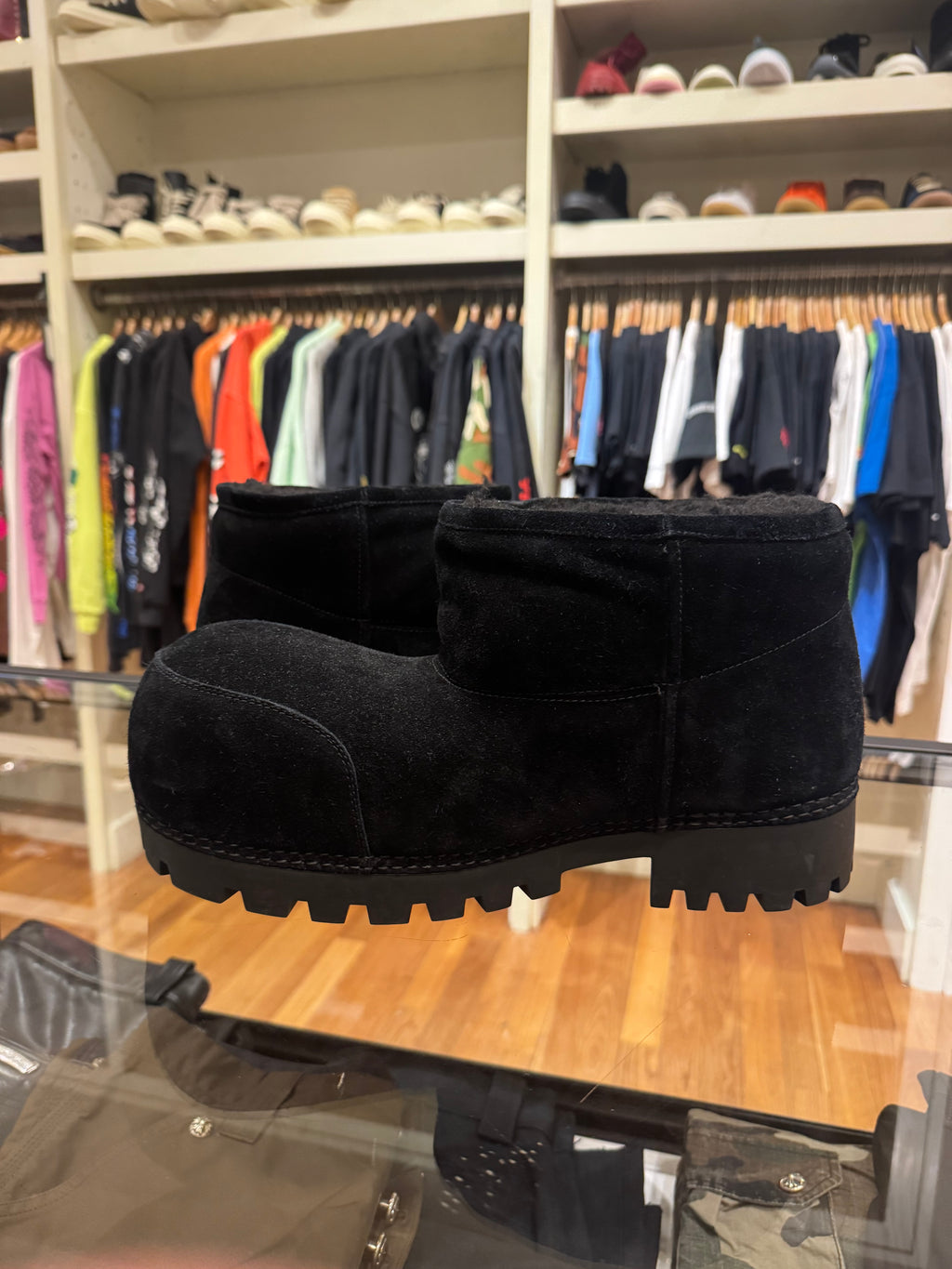 Balenciaga Alaskan Fur Suede Mega Boot - Black