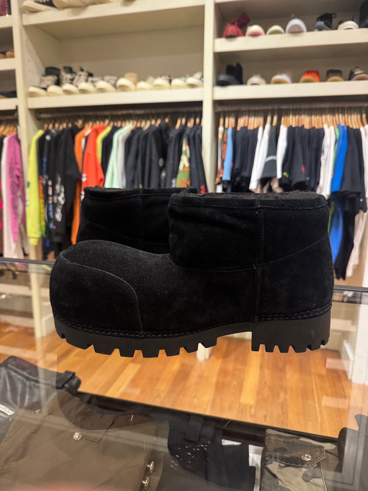 Balenciaga Alaskan Fur Suede Mega Boot - Black