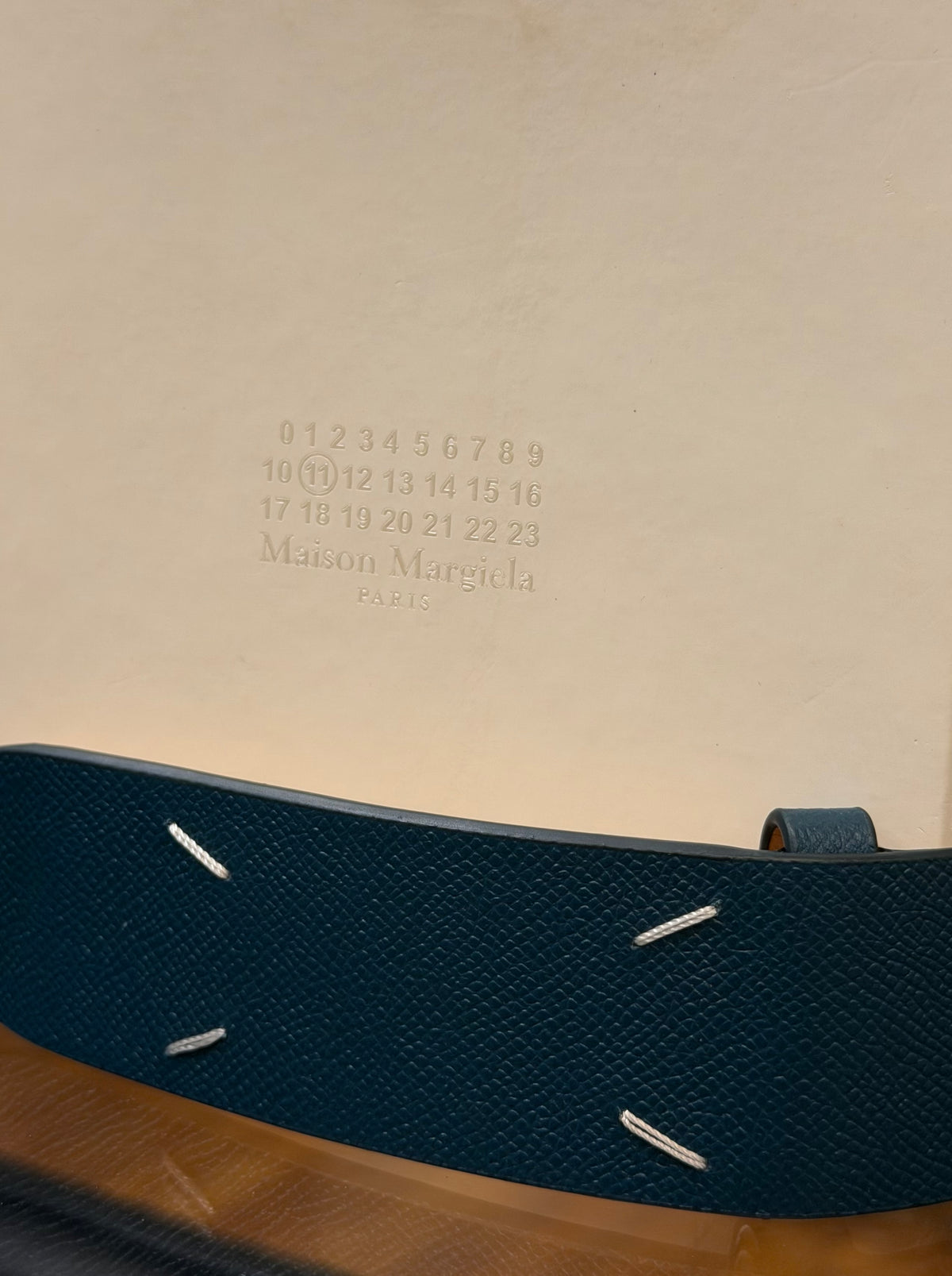 Maison Margiela Four Stitch Grained Leather Belt - Blue