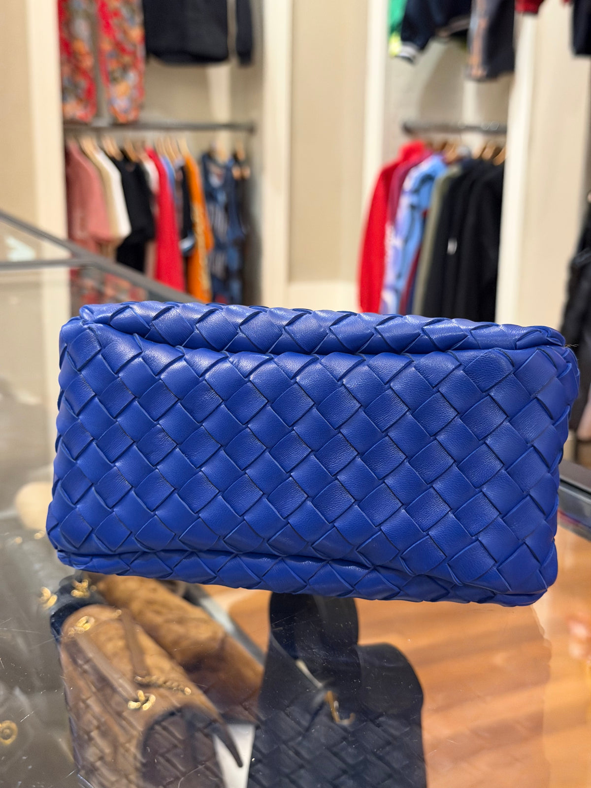 Bottega Veneta Intrecciato Woven Leather Shoulder Bag - Royal Blue