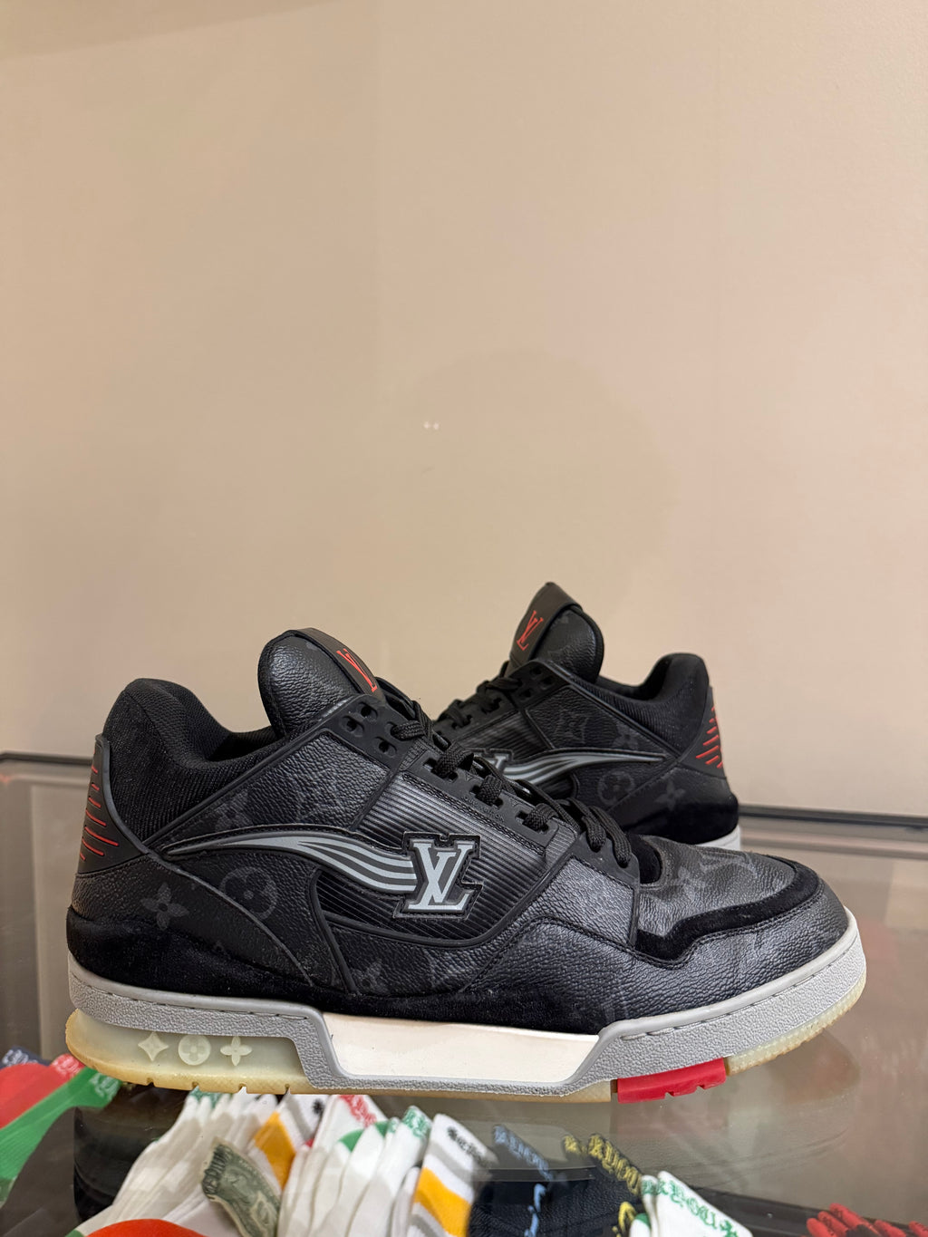 Louis Vuitton Monogram
Leather Trainer Sneaker -
Black/Red