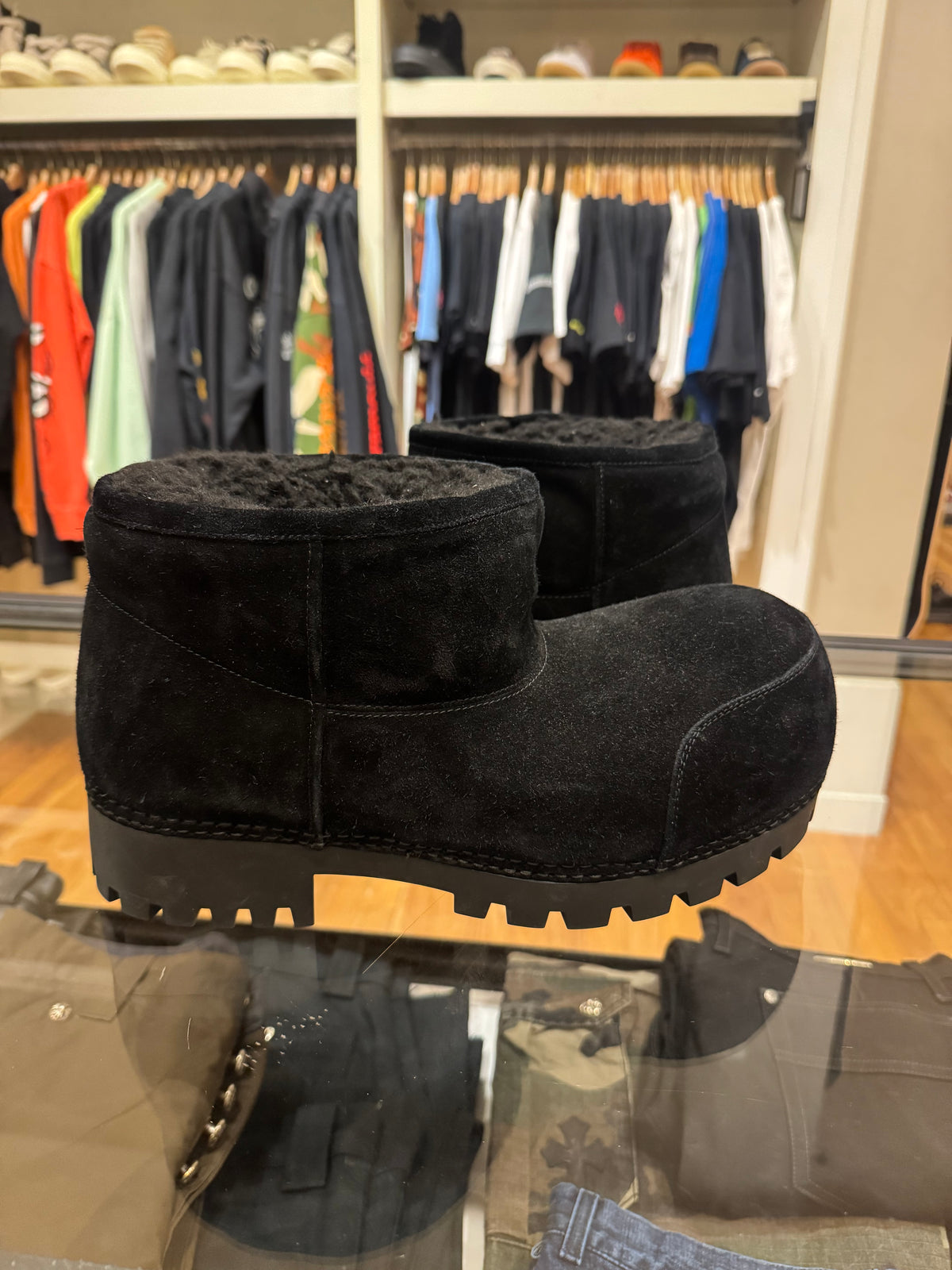 Balenciaga Alaskan Fur Suede Mega Boot - Black