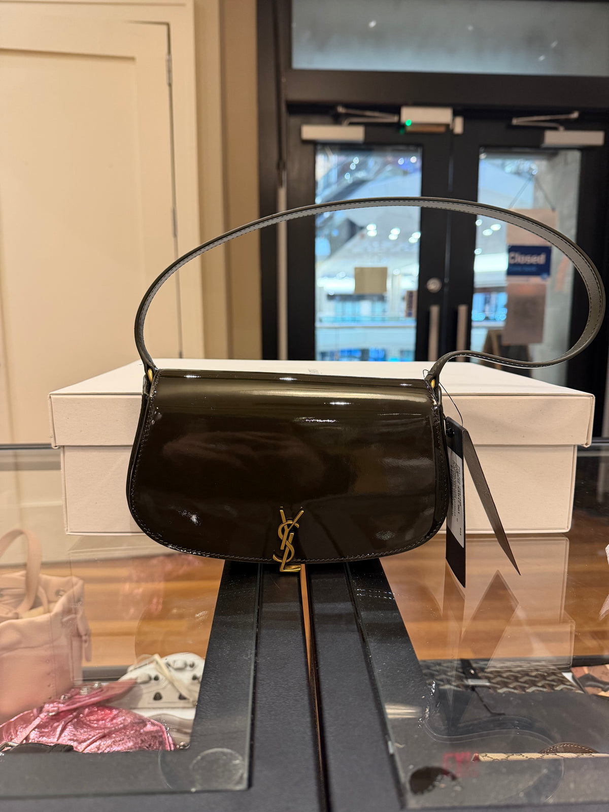 Patent Calfskin Mini Voltaire Shoulder Bag - Dark Vineyard Green