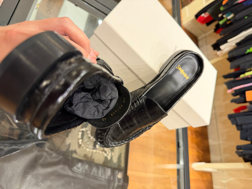 Yves Saint Laurent Mules - Black Cracked Leather
