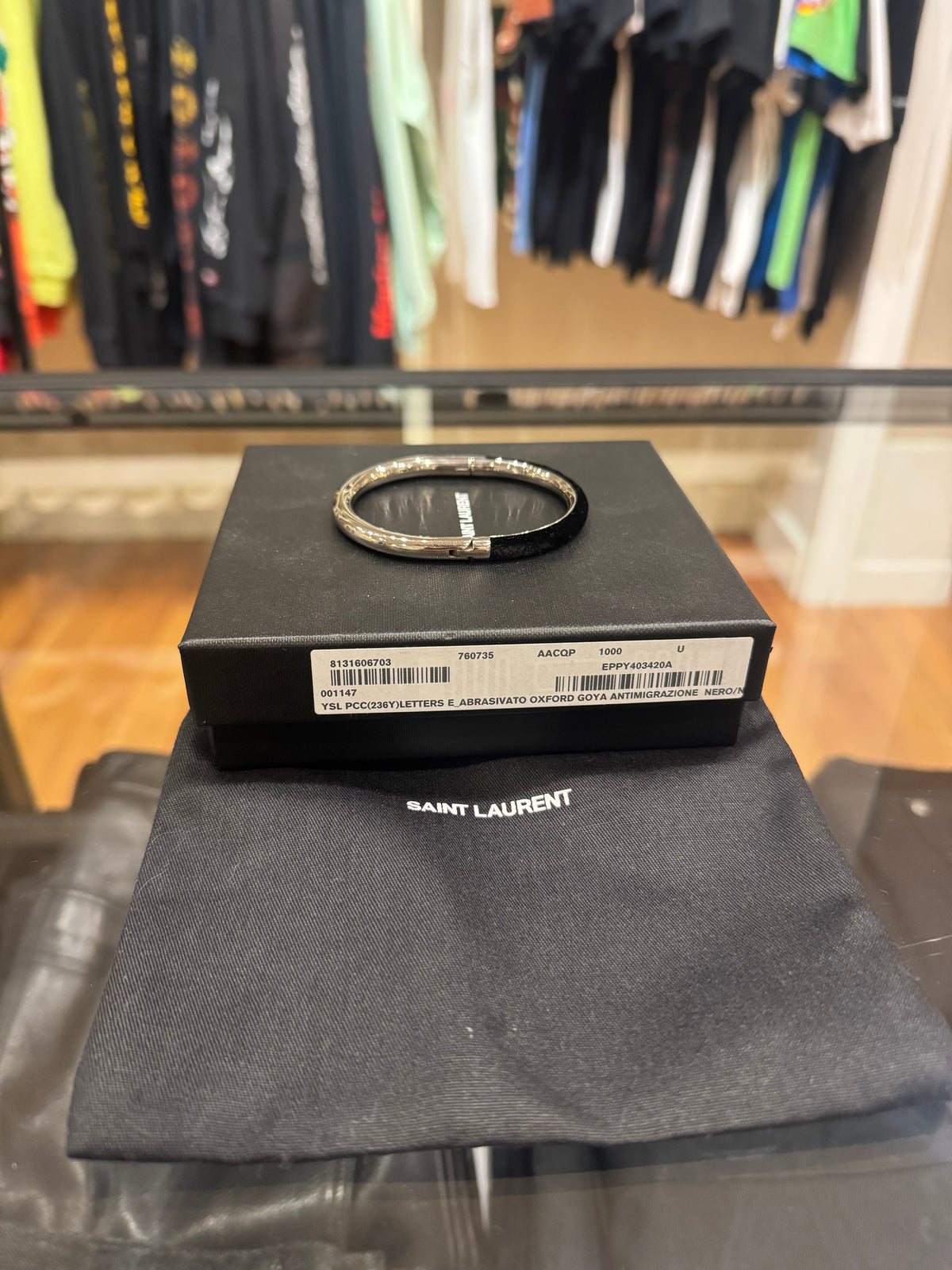 Saint Laurent YSL Stainless Steel Velour Bracelet