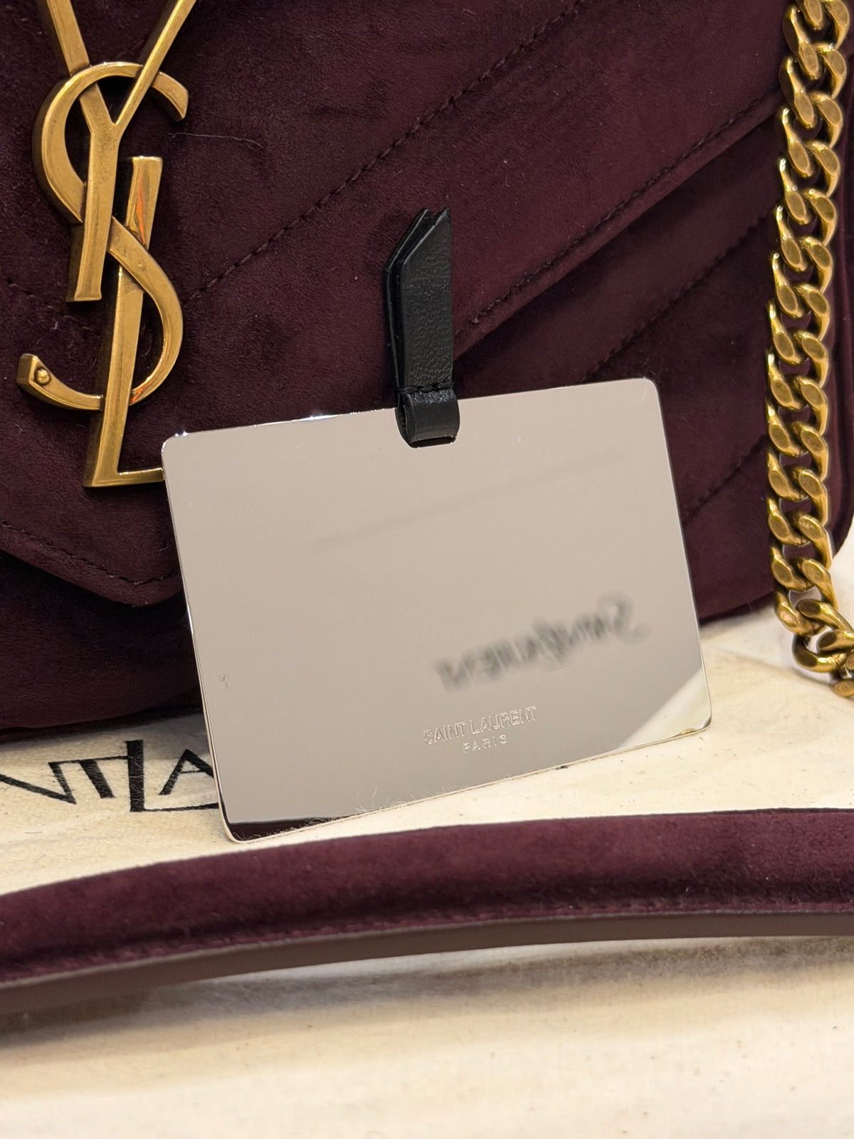 Saint Laurent LouLou Medium In Matelasse Suede - Smoky Burgundy
