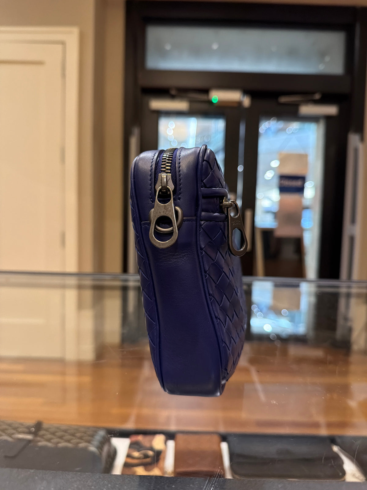 Bottega Veneta Intrecciato Woven Leather Pouch - Blue