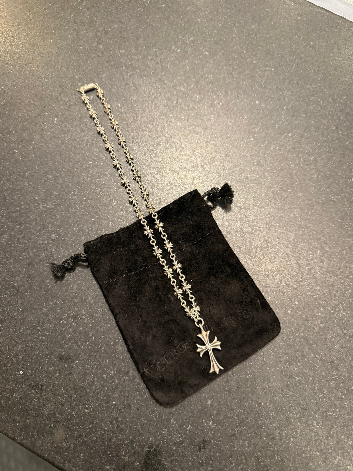 Chrome Hearts Tiny E Cross Necklace W/ Cross Pendant 18” - Silver
