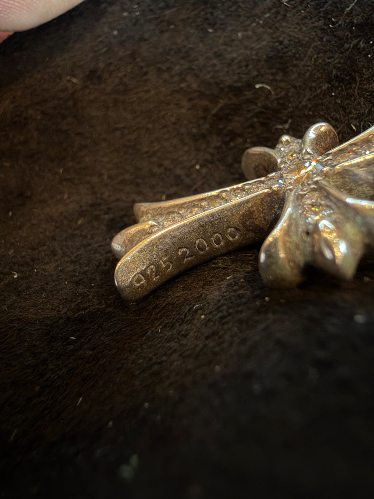 Chrome Hearts Pave Diamond Tiny Cross - Silver