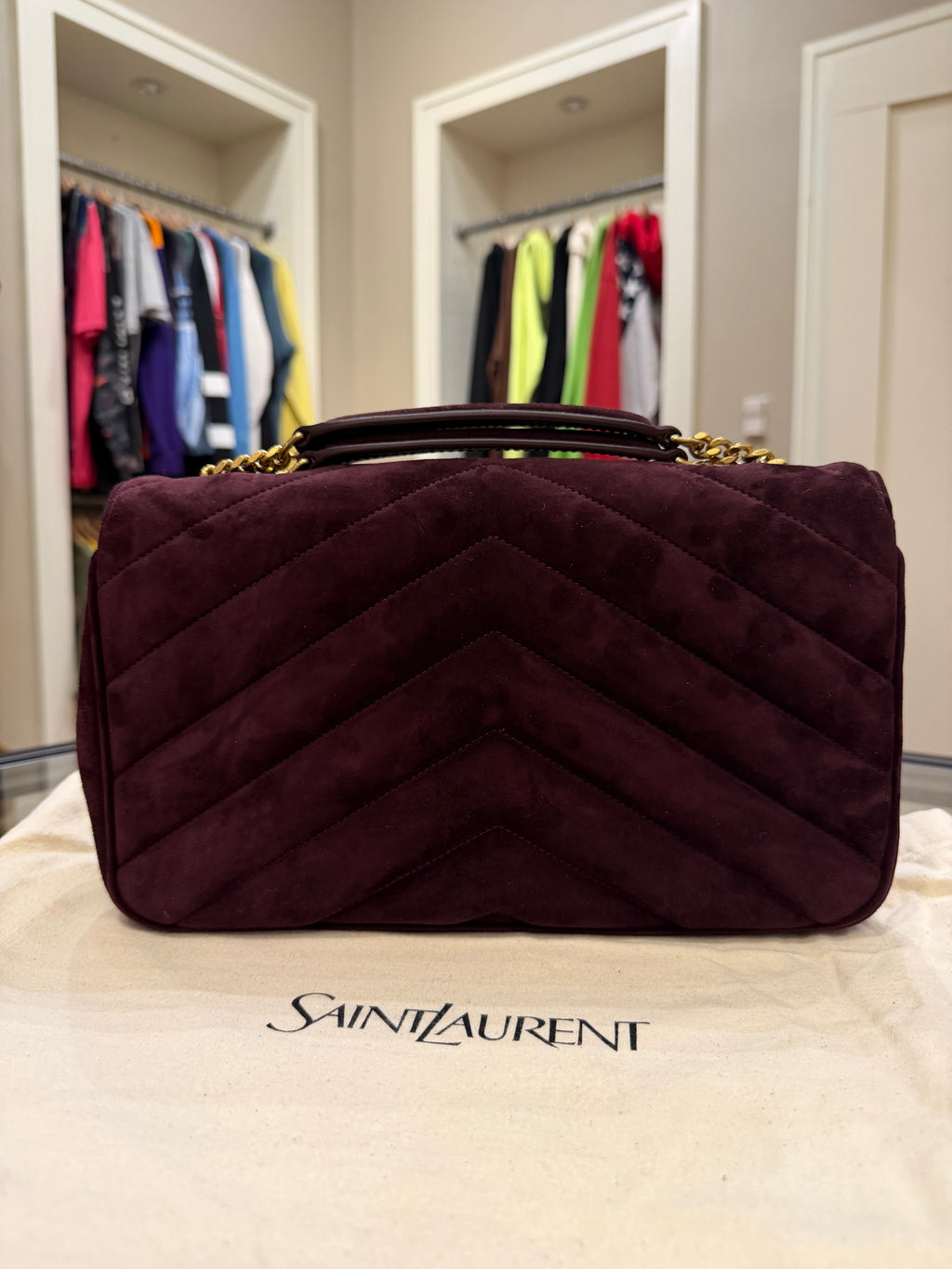 Saint Laurent LouLou Medium In Matelasse Suede - Smoky Burgundy
