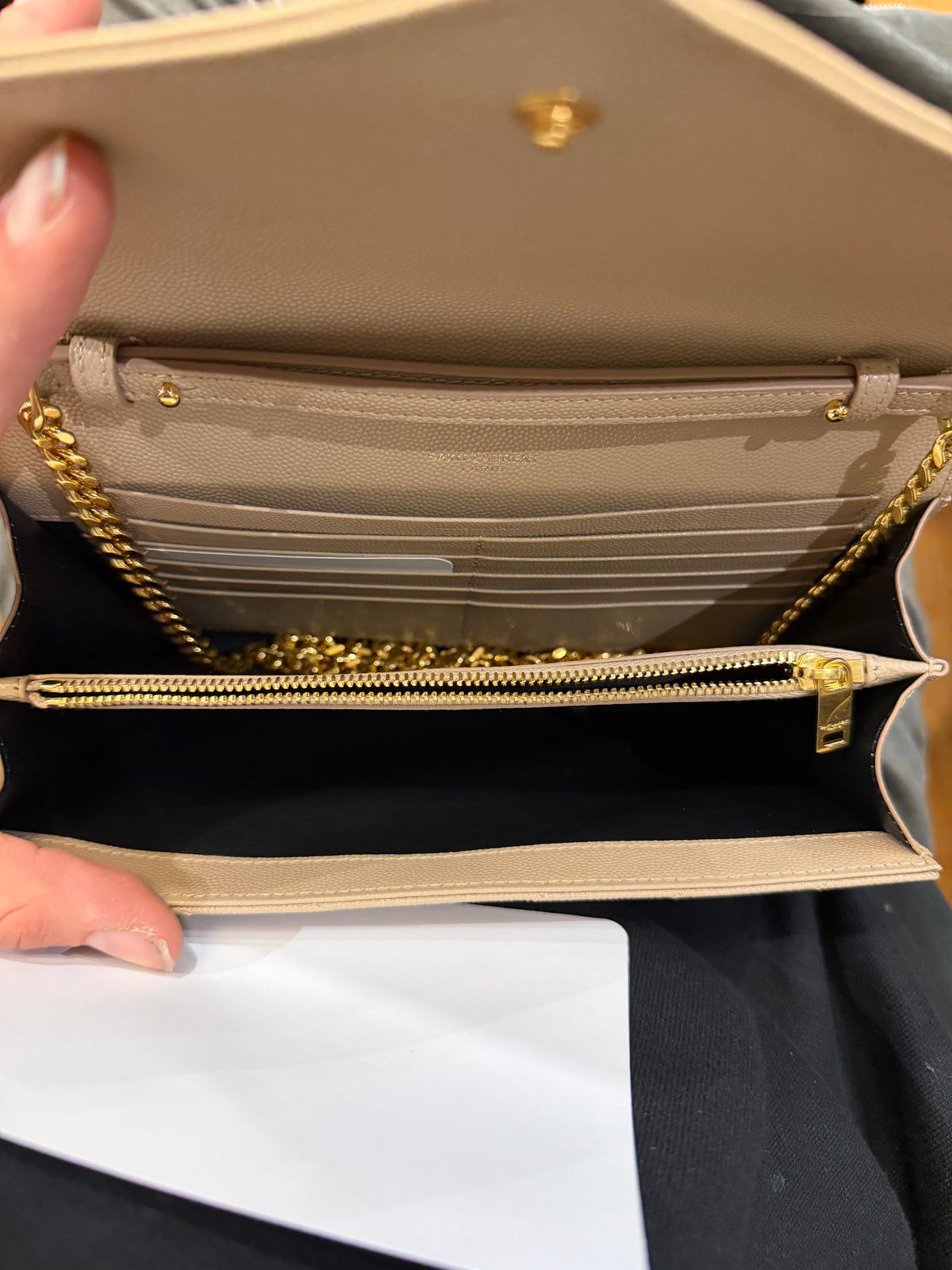 Saint Laurent Cassandre Matelassé Large Flap Wallet - Beige