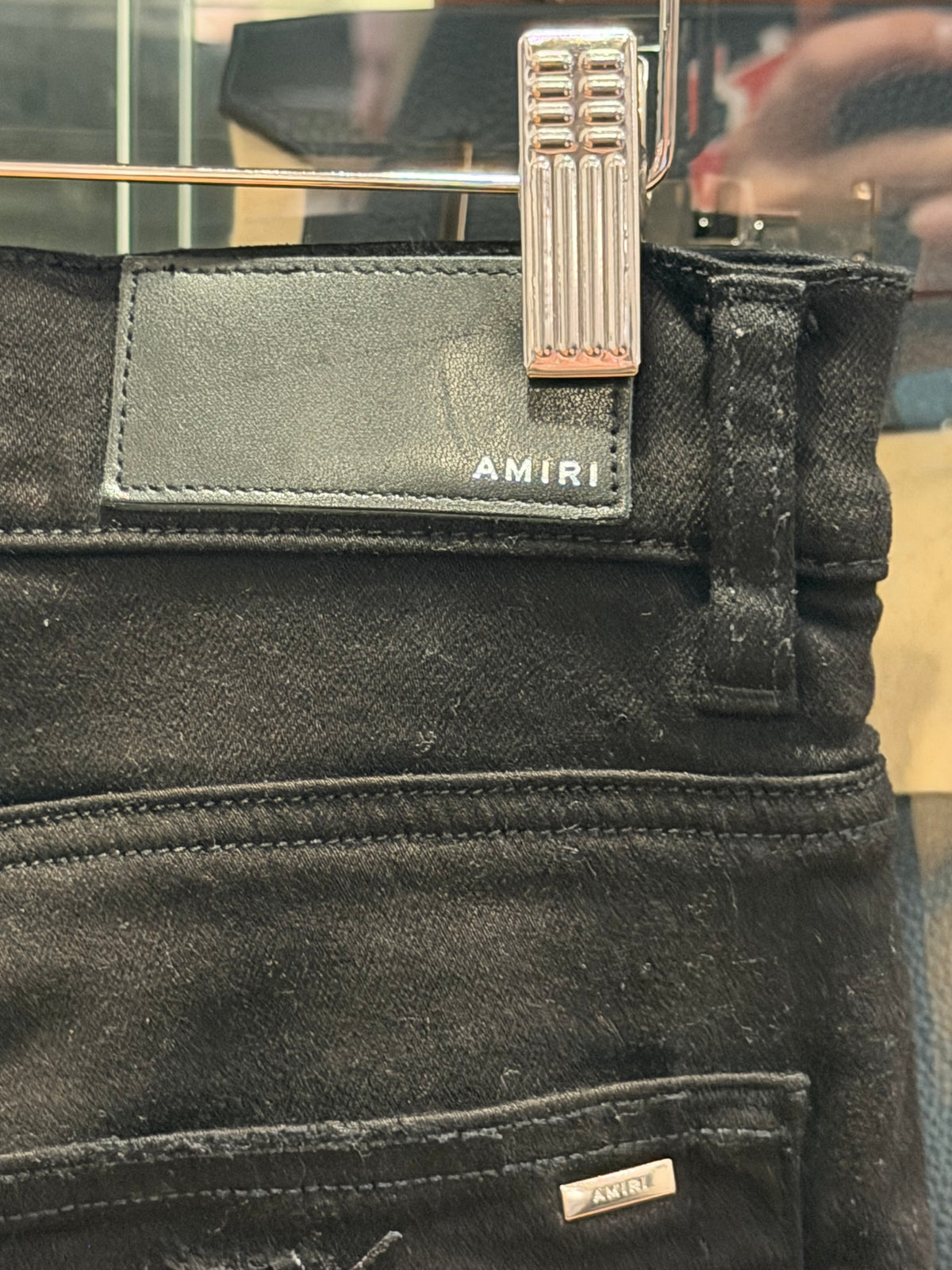 Amiri MX1 Distressed Skinny Jeans - Black/Black Patches
