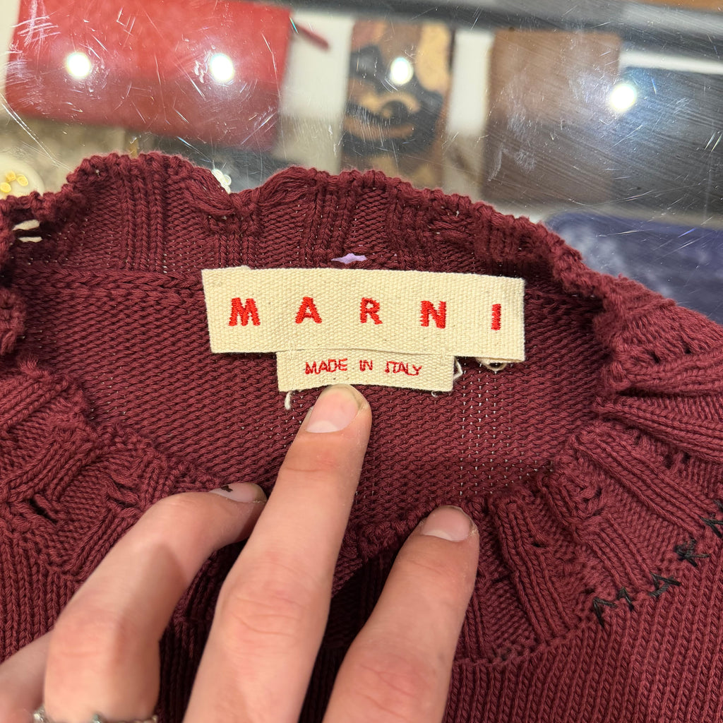 Marni Engineered Destruction/Distressed Sweater - Burgundy
