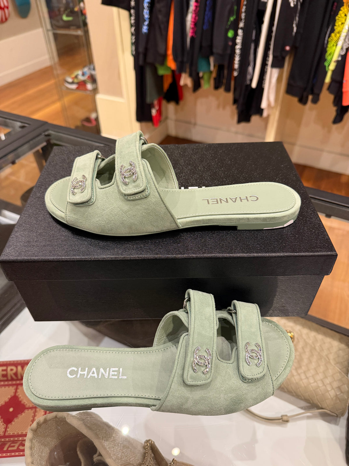 Chanel CC Rhinestone Sandals - Mint