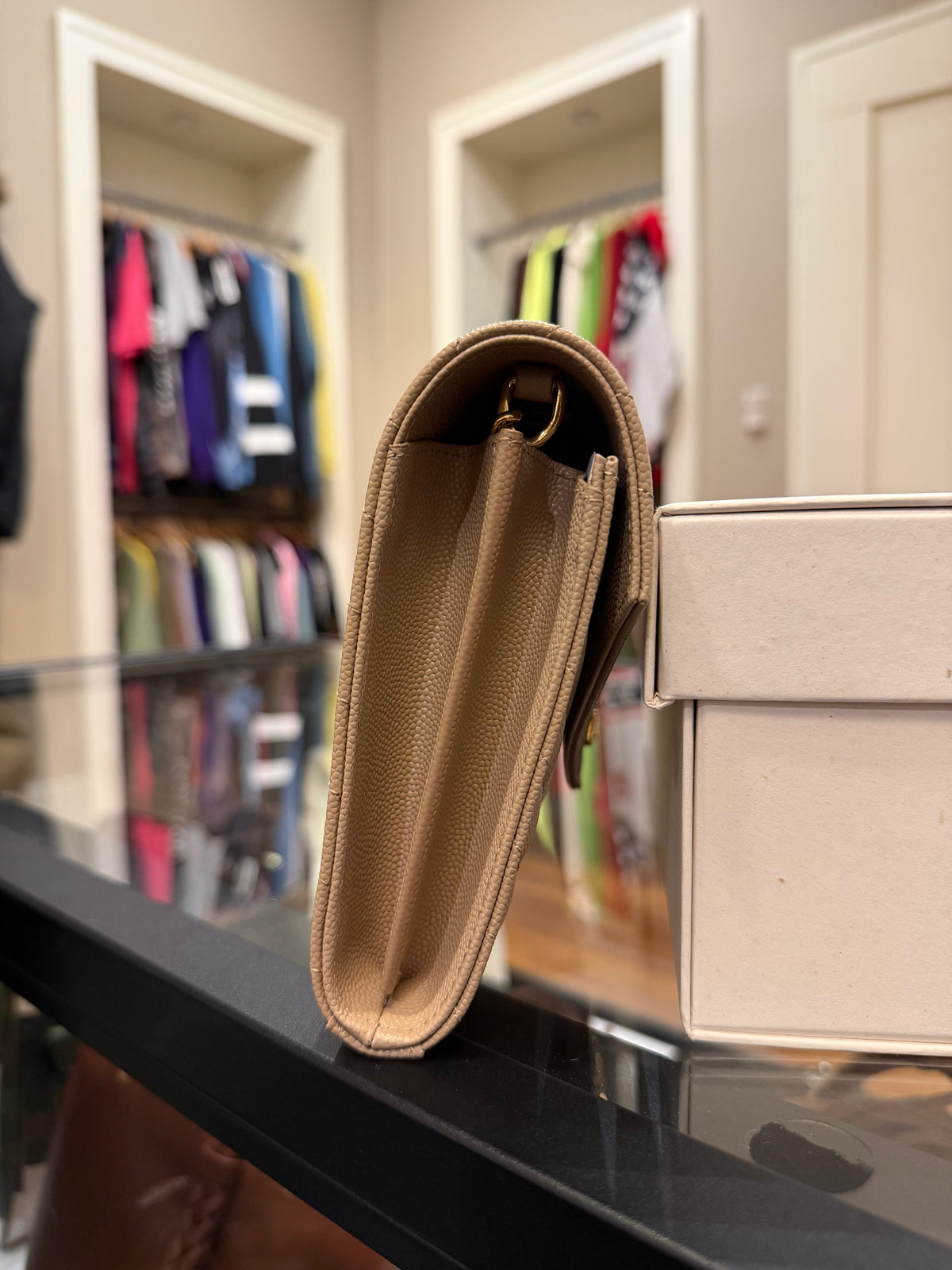 Saint Laurent Cassandre Matelassé Large Flap Wallet - Beige