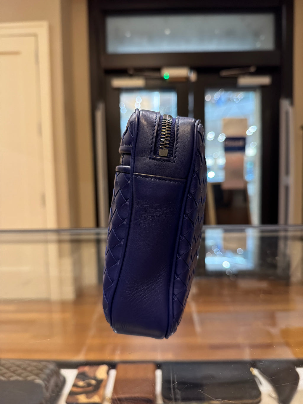 Bottega Veneta Intrecciato Woven Leather Pouch - Blue