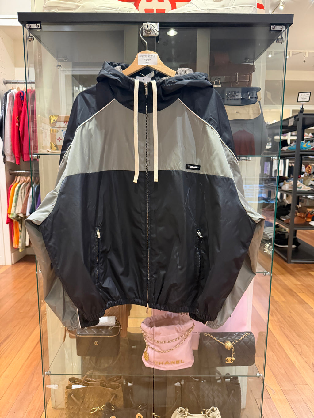 Miu Miu Colorblock Zip Up Windbreaker - Navy/Silver