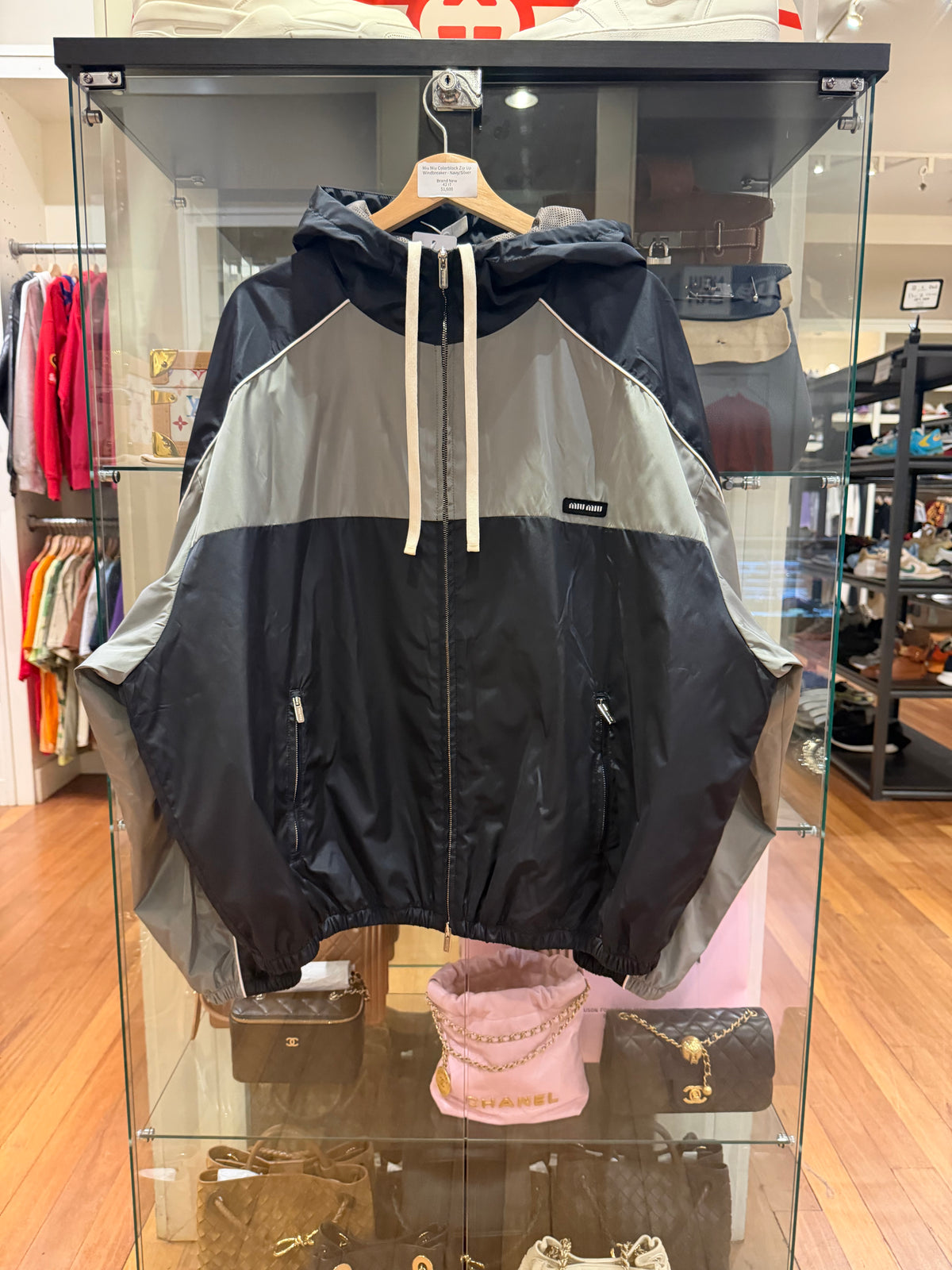 Miu Miu Colorblock Zip Up Windbreaker - Navy/Silver