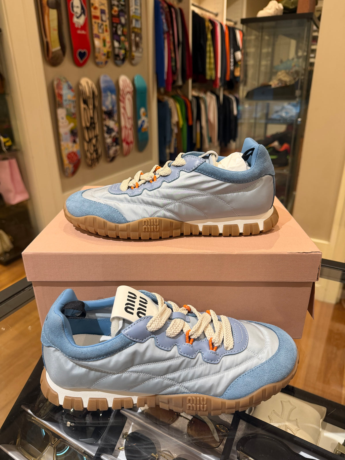 Miu Miu Tyre Technical Fabric & Suede Sneakers