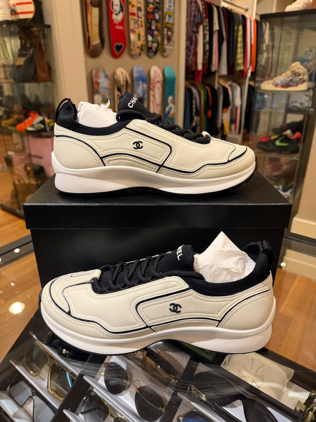 Chanel Calfskin Paneled Trainers - Black / Ivory