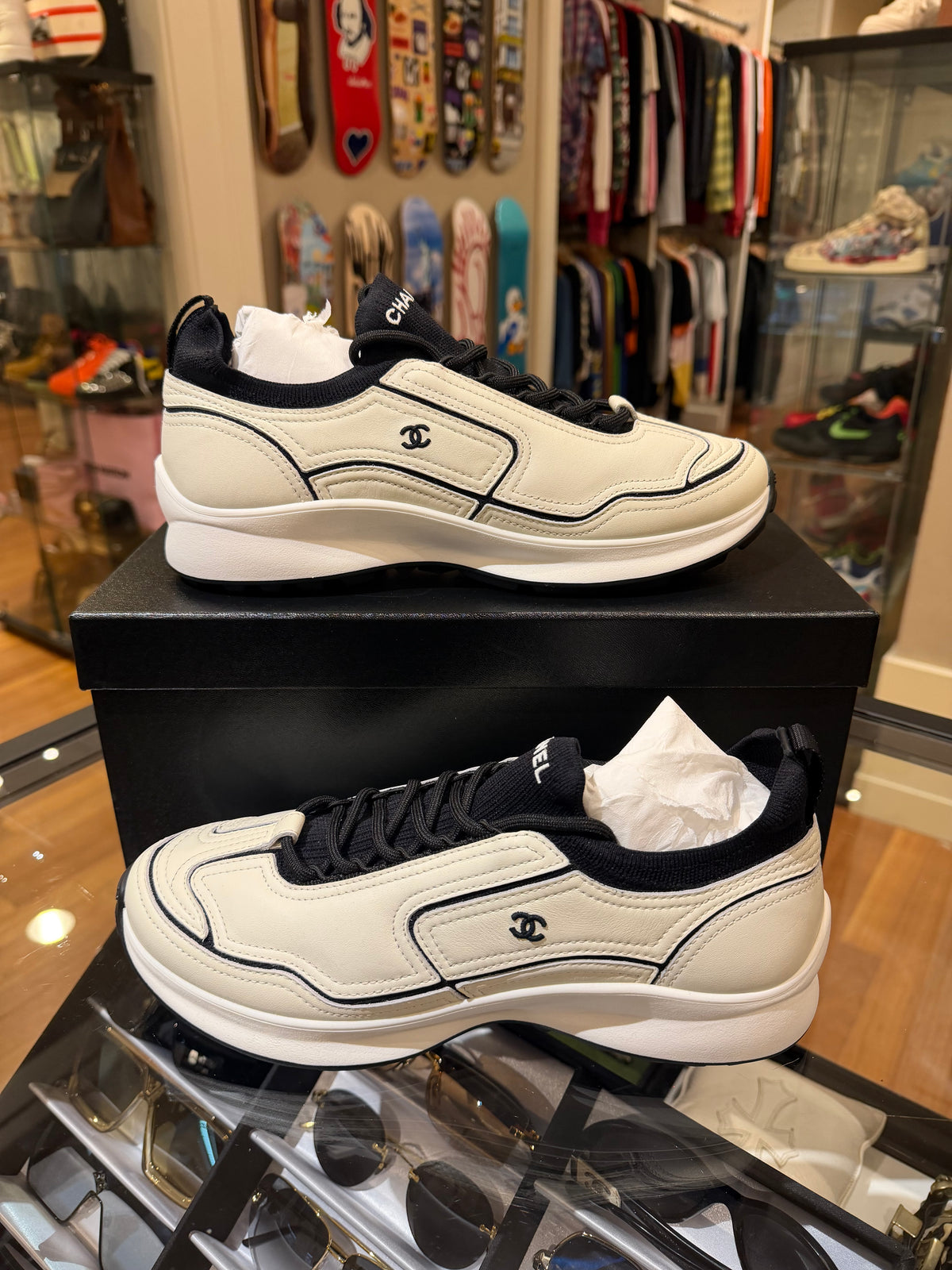 Chanel Calfskin Paneled Trainers - Black / Ivory