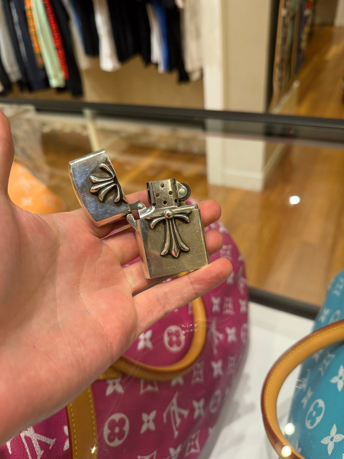 Chrome Hearts Cross Motif Zippo Lighter - Silver