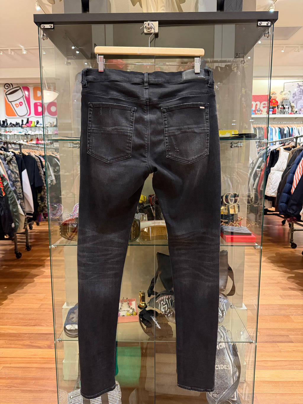 Amiri MX1 Distressed Skinny Jeans - Black / Black Patches Paisley