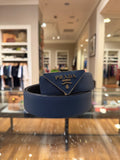 Prada Saffino Leather Reversible Belt - Blue
