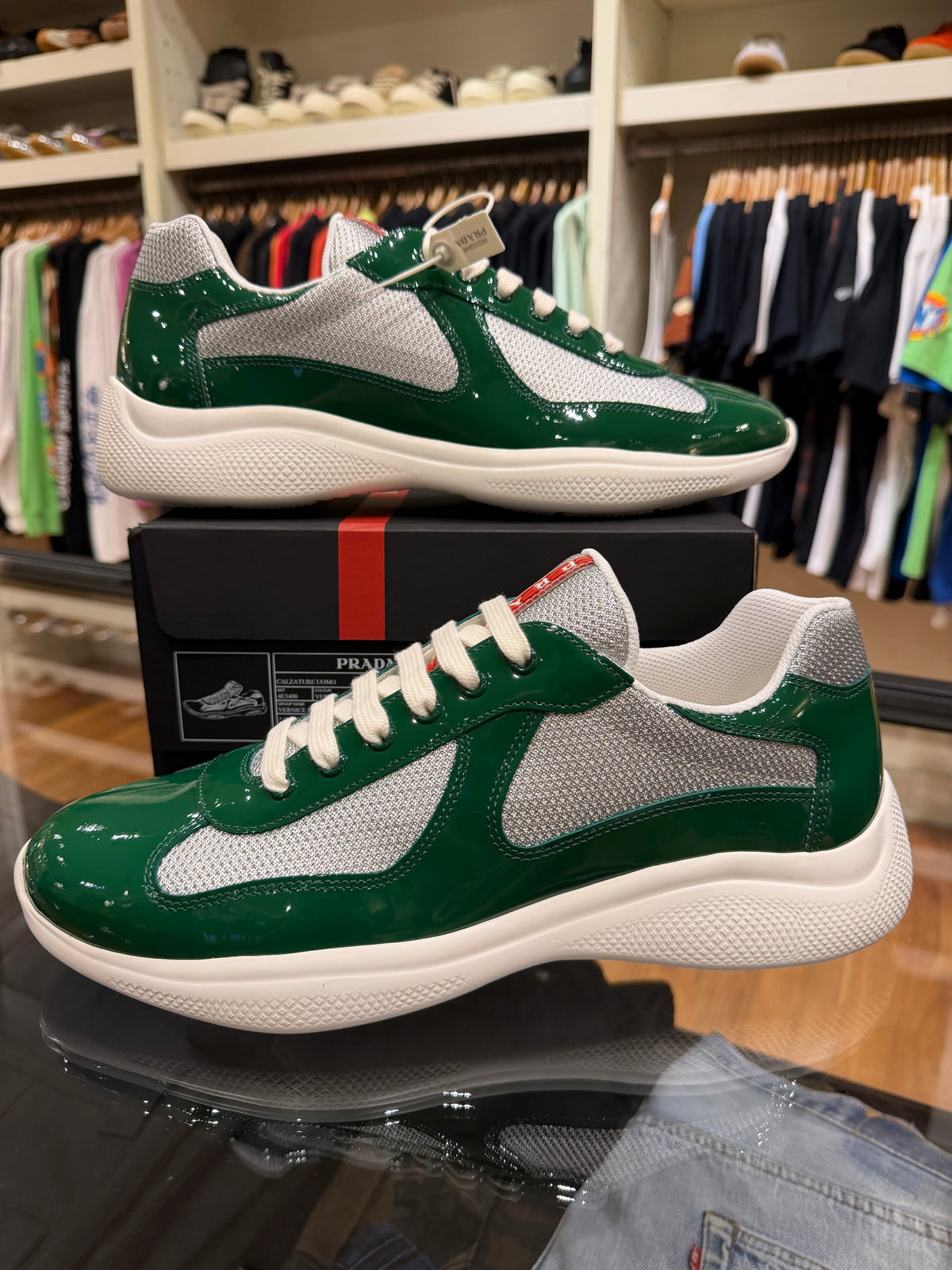 Prada Americas Cup Patent Leather - Green & Silver