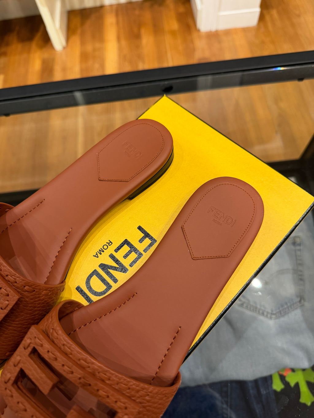 Fendi Leather Baguette Slide