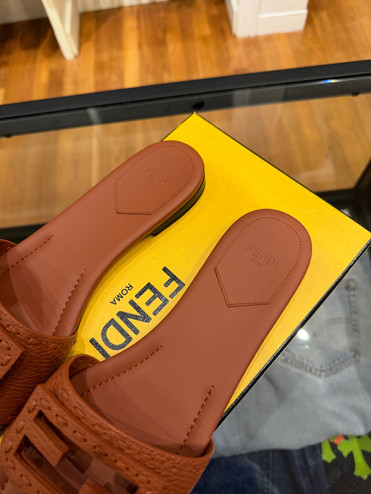Fendi Leather Baguette Slide