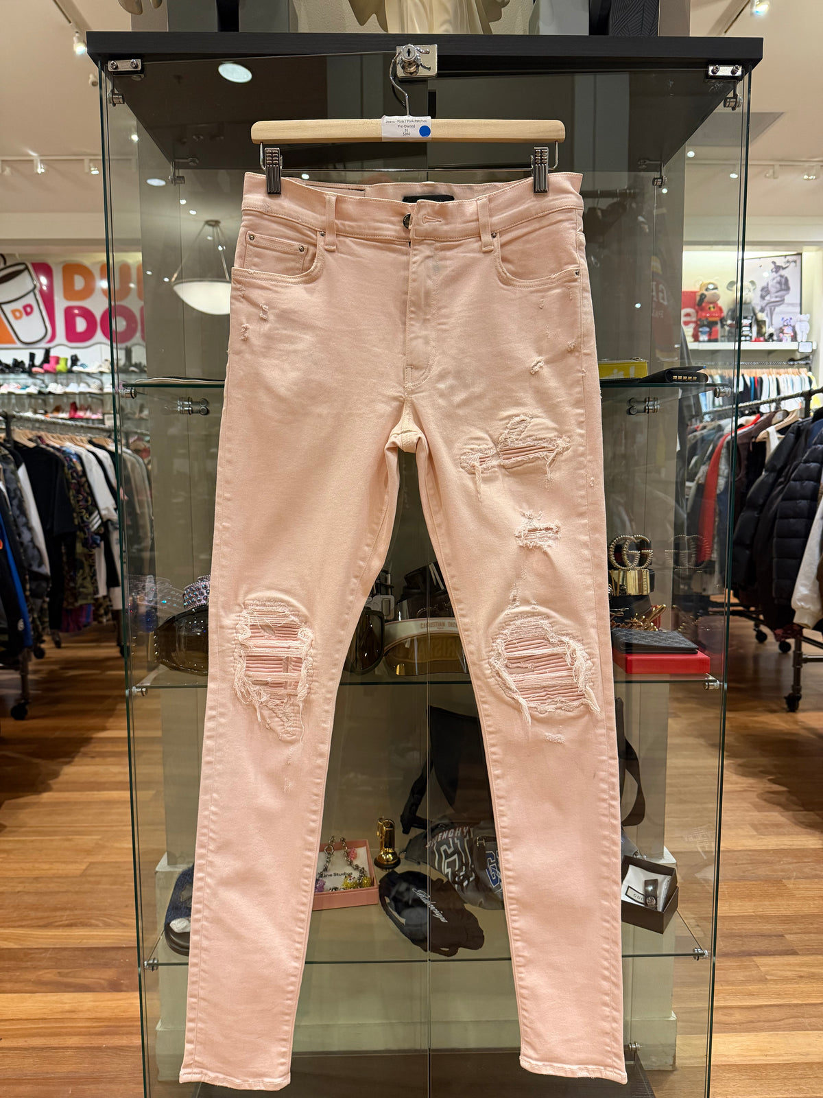 Amiri MX1 Distressed Skinny Jeans - Pink / Pink Patches