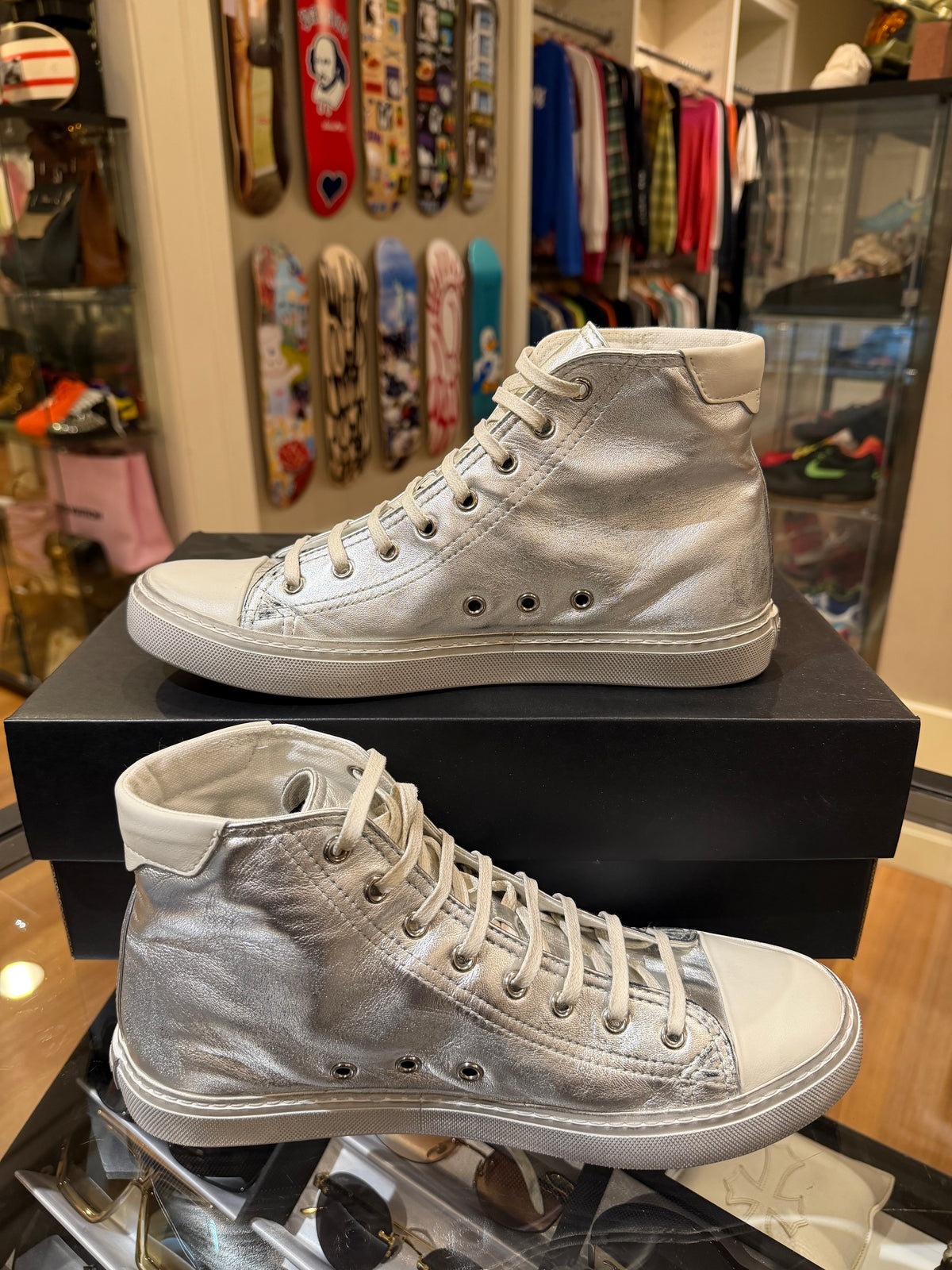 Saint Laurent Bedford High Top Sneaker - Silver