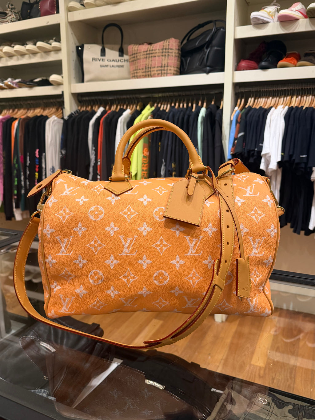 Louis Vuitton P9 Speedy 40 Peach Duffle Bag