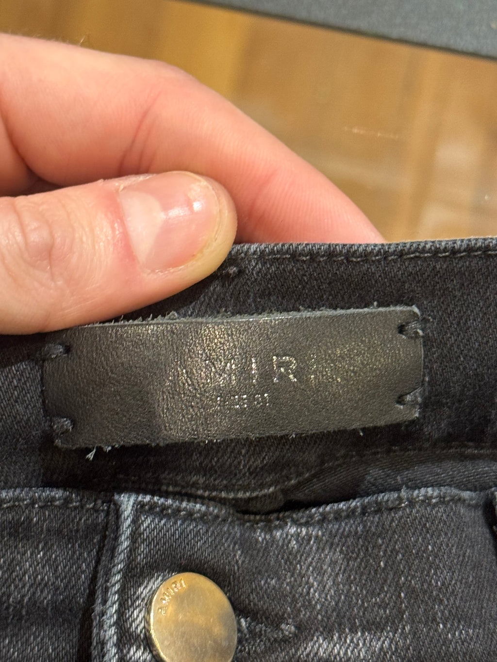 Amiri MX1 Camo Leather Patch Black Denim Jeans