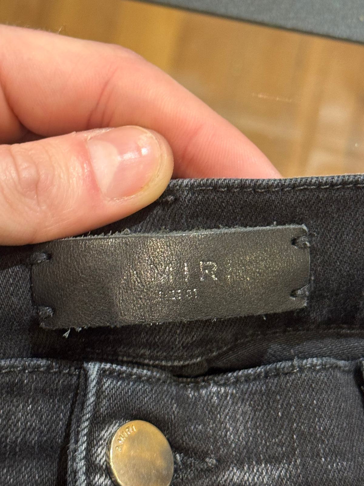 Amiri MX1 Camo Leather Patch Black Denim Jeans